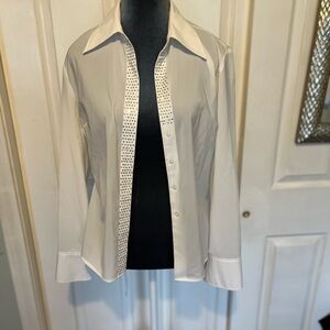 Express White Stretch Blouse with rhinestone embellishments
